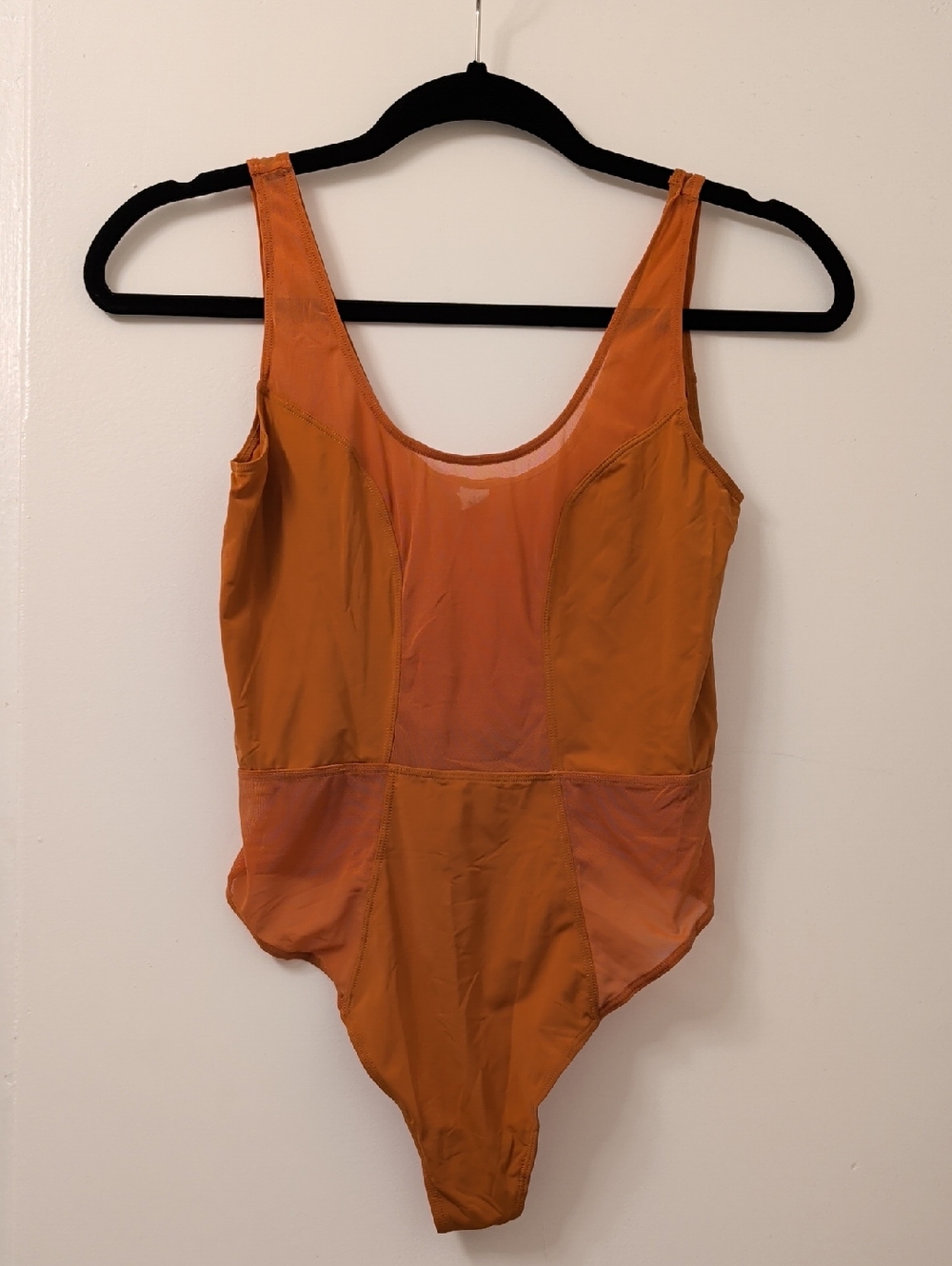 NWOT Parade Rust Orange Mesh Paneled Sleeveless Thong Bodysuit Size S